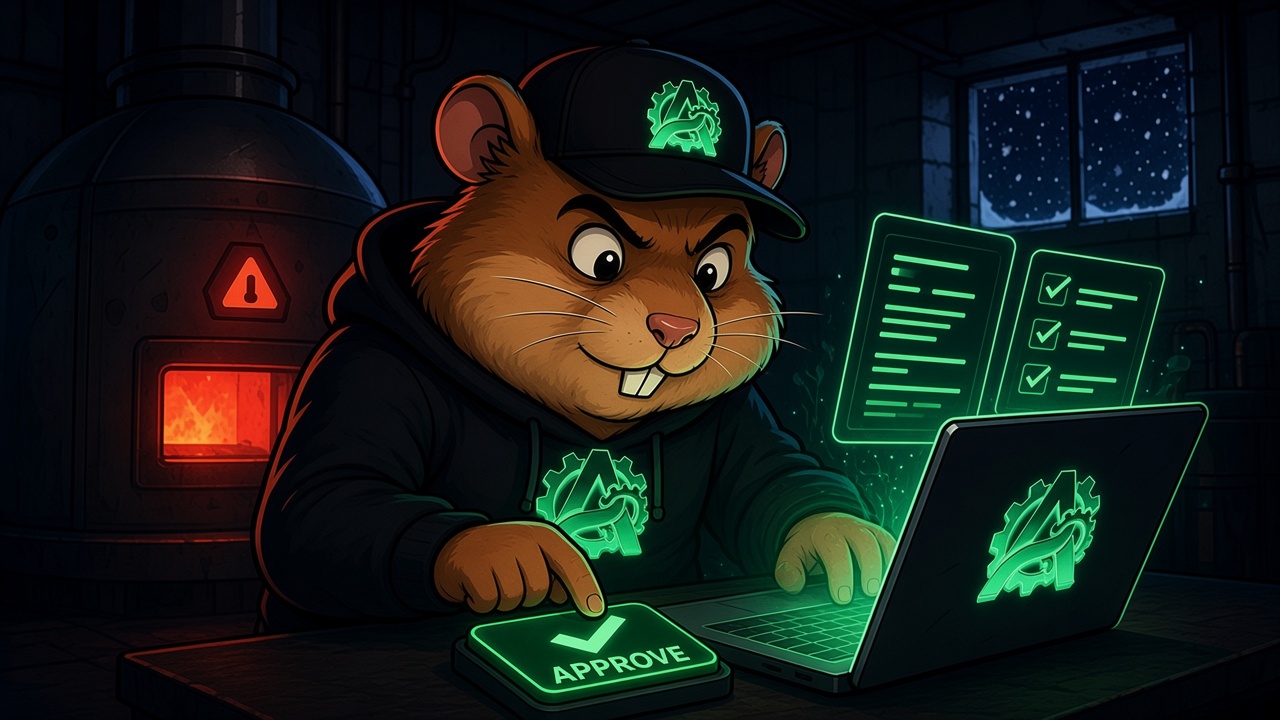 Otto the Apex hamster reviewing call transcripts and pressing Approve