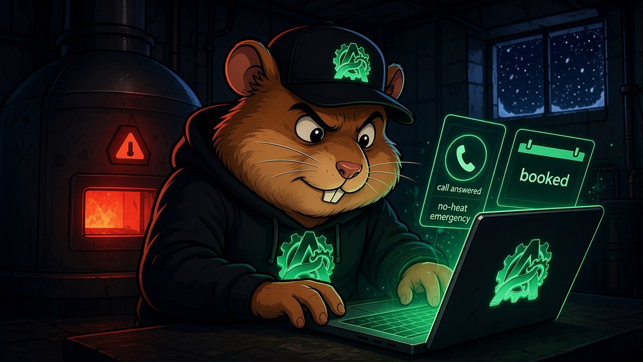 Otto the Apex hamster building an AI dispatcher that answers a 2 AM no-heat call in a furnace room