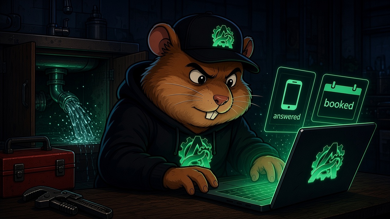 Otto the Apex hamster building an AI that answers a burst-pipe emergency call